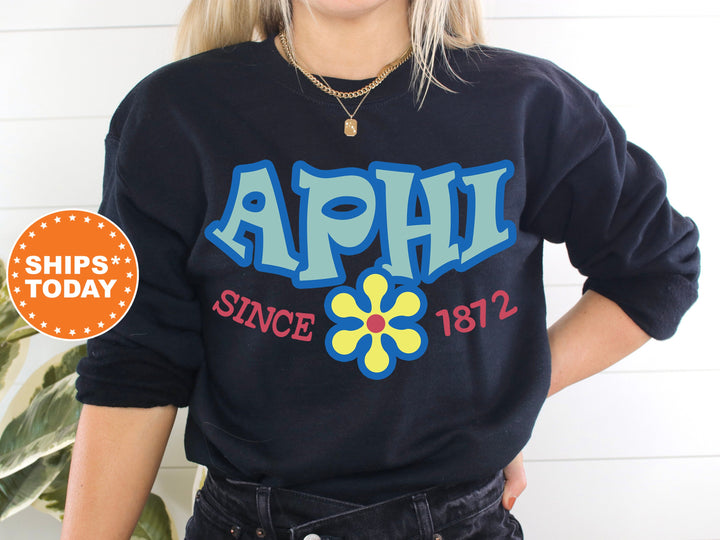 Alpha Phi Outlined In Blue Sorority Sweatshirt | APHI Crewneck Sweatshirt | APHI Hoodie | Big Little Gift | Floral Sweatshirt