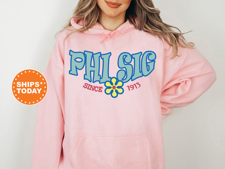 Phi Sigma Sigma Outlined In Blue Sorority Sweatshirt | Phi Sig Hoodie | Phi Sig Floral Sweatshirt | Big Little Gift | Sorority Merch