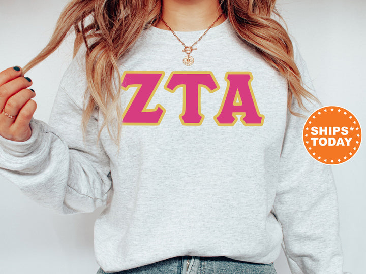 Zeta Tau Alpha Pink and Gold Sorority Sweatshirt | Zeta Tau Alpha Sweatshirt | Zeta Greek Letters | Big Little Reveal | ZETA Hoodie