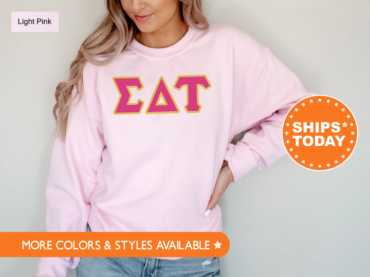 Sigma Delta Tau Pink and Gold Sorority Sweatshirt | Sigma Delta Tau Sweatshirt | Sig Delt Greek Letter | Sig Delt Merch | Big Little