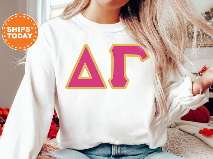 Delta Gamma Pink and Gold Sorority Sweatshirt | Delta Gamma Sweatshirt | DG Greek Letters | Dee Gee Merch | Big Little Reveal
