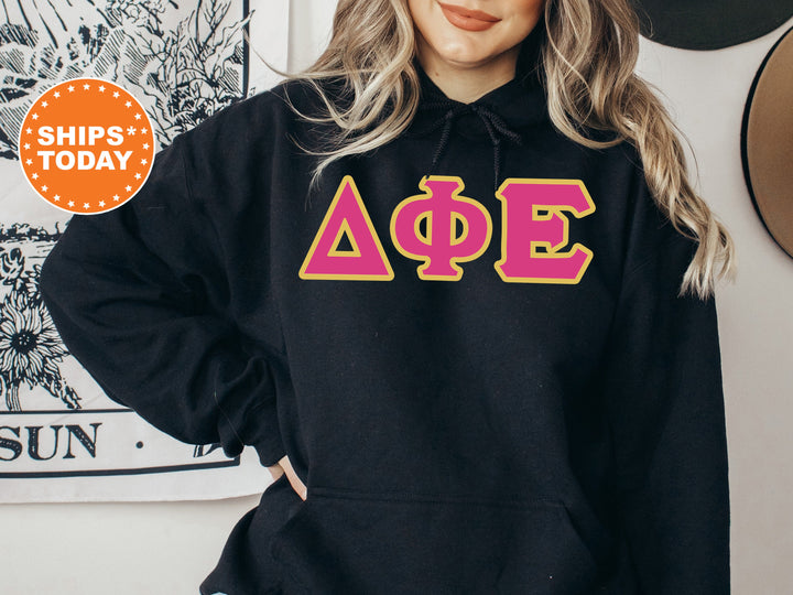 Delta Phi Epsilon Pink and Gold Sorority Sweatshirt | Delta Phi Epsilon Sweatshirt | DPHIE Greek Letters | DPHIE Merch | Big Little
