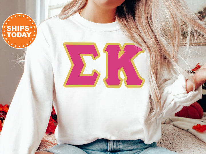 Sigma Kappa Pink and Gold Sorority Sweatshirt | Sigma Kappa Sweatshirt | Greek Letters Sorority Hoodie | Sigma Kappa Merch 5282g