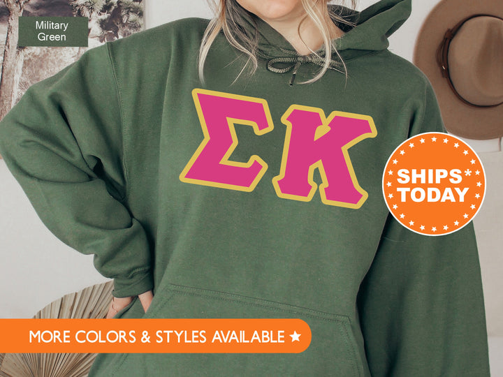 Sigma Kappa Pink and Gold Sorority Sweatshirt | Sigma Kappa Sweatshirt | Greek Letters Sorority Hoodie | Sigma Kappa Merch 5282g