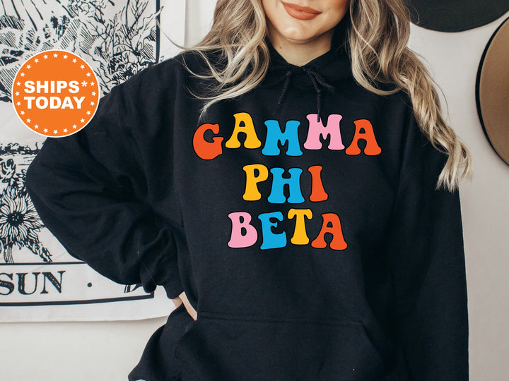 Gamma Phi Beta Disco Retro Sorority Sweatshirt | Gamma Phi Greek Apparel | GPHI Retro Letters | Sorority Reveal | Big Little Gift _ 7502g
