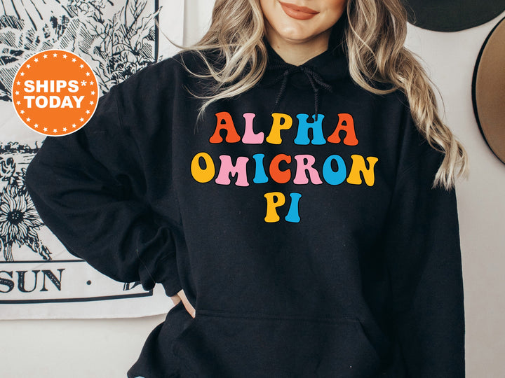 Alpha Omicron Pi Disco Retro Sorority Sweatshirt | Alpha O Retro Sweatshirt | Sorority Letters | AOPi Big Little | Sorority Hoodie _ 7492g