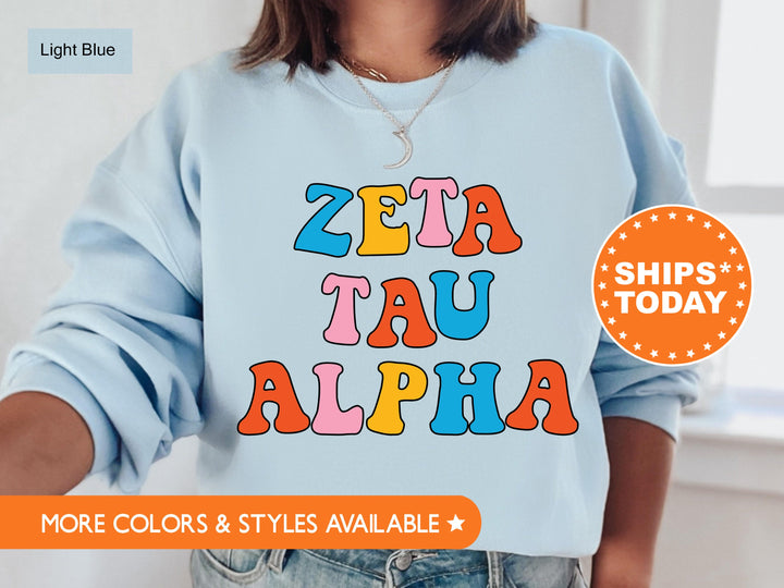 Zeta Tau Alpha Disco Retro Sorority Sweatshirt | Zeta Sorority Hoodie | Sorority Initiation Gift | Retro Letters | Big Little Reveal _ 7513g