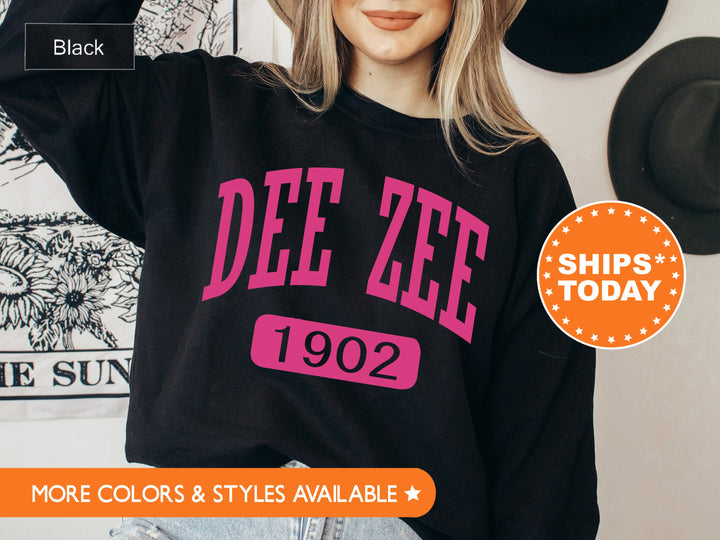 Delta Zeta Pink Baseball Sorority Sweatshirt | Delta Zeta Merch | Delta Zeta Sweatshirt | Dee Zee Big Little Reveal | Greek Apparel