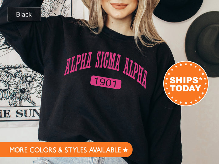Alpha Sigma Alpha Pink Baseball Sorority Sweatshirt | Alpha Sigma Alpha Hoodie | Sorority Merch | Big Little Gift | Greek Apparel