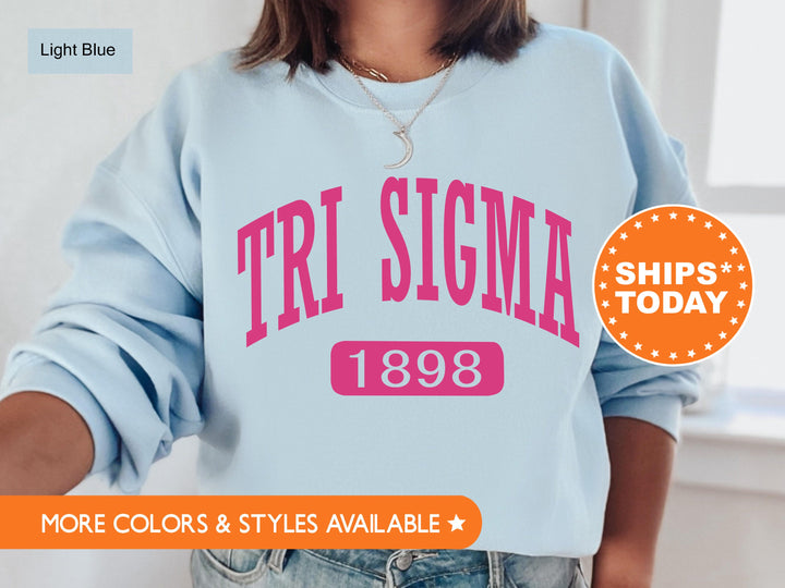 Sigma Sigma Sigma Pink Baseball Sorority Sweatshirt | Sigma Sigma Sigma Hoodie | Tri Sigma Sorority Merch | Big Little Sorority Gift