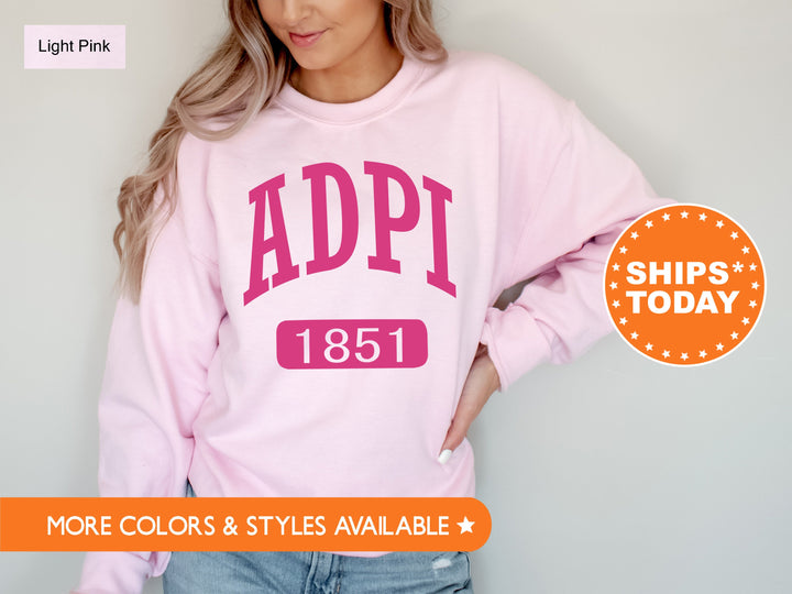 Alpha Delta Pi Pink Baseball Sorority Sweatshirt | Alpha Delta Pi Sweatshirt | ADPi Sorority Merch | Big Little Gift | Greek Apparel