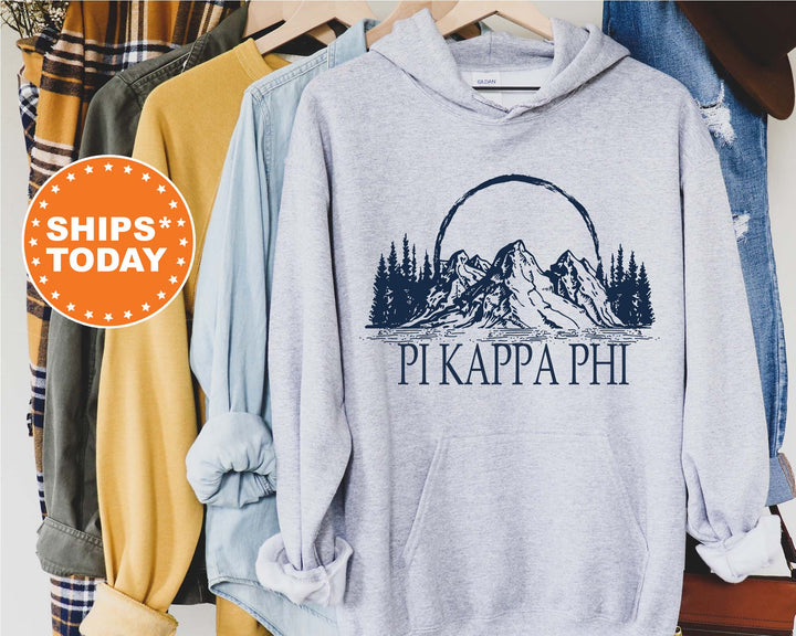 Pi Kappa Phi Epic Mountains Fraternity Sweatshirt | Pi Kapp Hoodie | Fraternity Gift | Custom Greek Apparel | College Sweatshirt _ 6221g