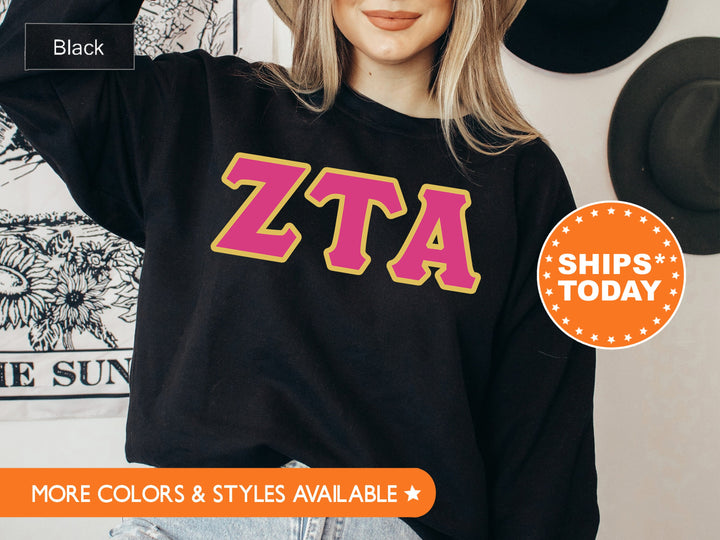 Zeta Tau Alpha Pink and Gold Sorority Sweatshirt | Zeta Tau Alpha Sweatshirt | Zeta Greek Letters | Big Little Reveal | ZETA Hoodie