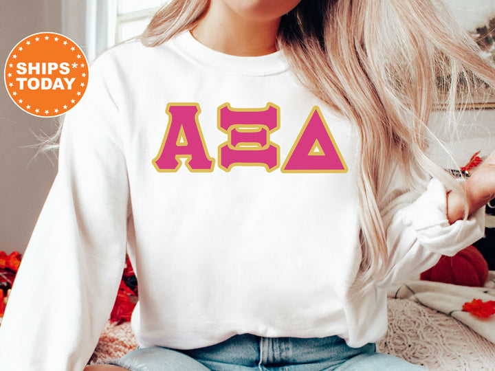 Alpha Xi Delta Pink and Gold Sorority Sweatshirt | Alpha Xi Delta Sweatshirt | AXID Greek Letters | Alpha Xi Hoodie | Big Little