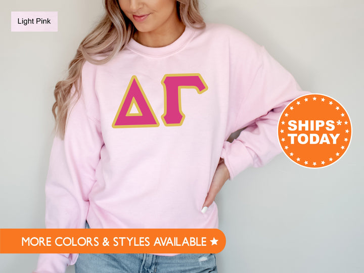 Delta Gamma Pink and Gold Sorority Sweatshirt | Delta Gamma Sweatshirt | DG Greek Letters | Dee Gee Merch | Big Little Reveal