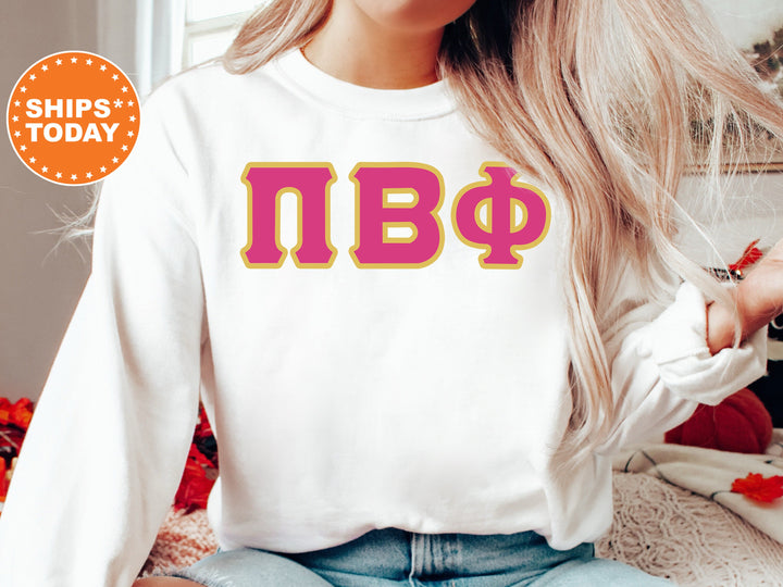 Pi Beta Phi Pink and Gold Sorority Sweatshirt | Pi Beta Phi Sweatshirt | Pi Phi Greek Letters | Big Little Gifts | Pi Phi Hoodie