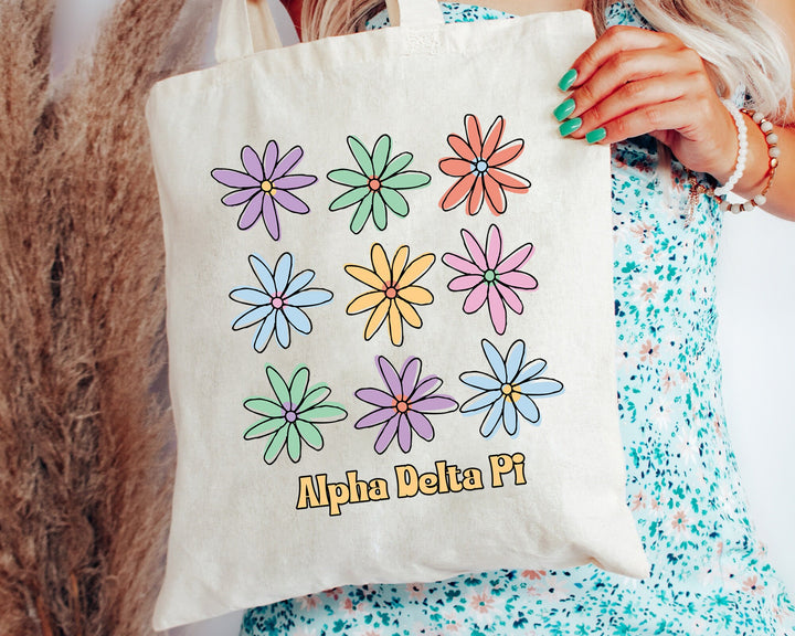 Alpha Delta Pi Flower Fashion Sorority Tote Bag | ADPi Sorority Beach Bag | ADPi Tote Bag | Big Little Gifts | Sorority Merch _ 15080g