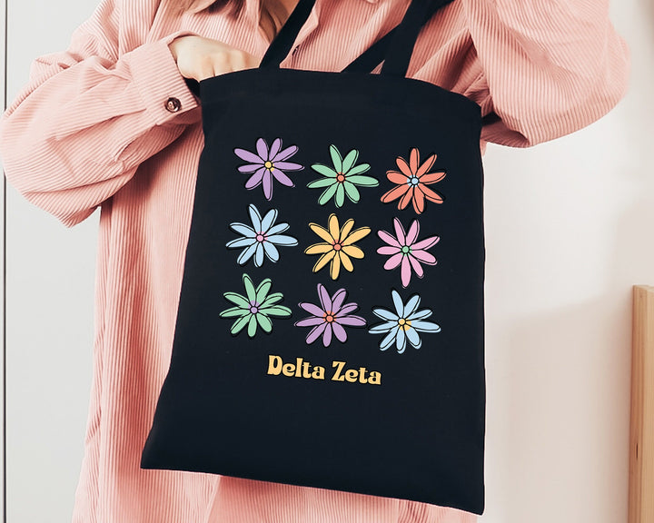 Delta Zeta Flower Fashion Sorority Tote Bag | Dee Zee Sorority Bag | Big Little Reveal Gift | Sorority Merch | College Beach Bag _ 15092g