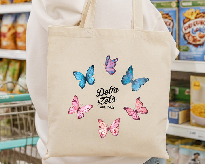 Delta Zeta Fancy Butterfly Sorority Tote Bag | Delta Zeta Beach Bag | Dee Zee Sorority Bag | Big Little Reveal | Sorority Gifts _ 15144g
