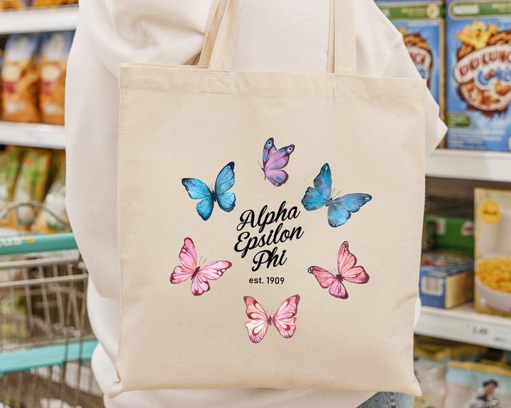 Alpha Epsilon Phi Fancy Butterfly Sorority Tote Bag | AEPHI Beach Bag | AEPHI Sorority Bag | Big Little Gifts | Sorority Merch _ 15133g