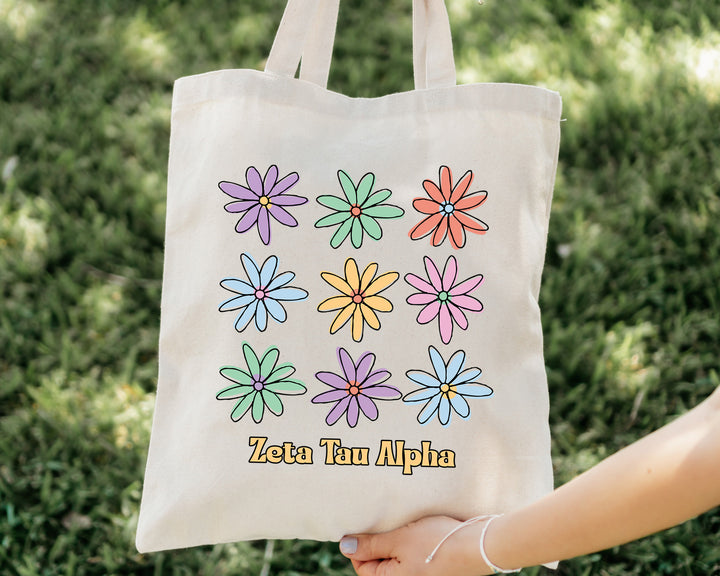 Zeta Tau Alpha Flower Fashion Sorority Tote Bag | Zeta Sorority Beach Bag | Big Little Gifts | Sorority Merch | Trendy Tote Bag _ 15104g