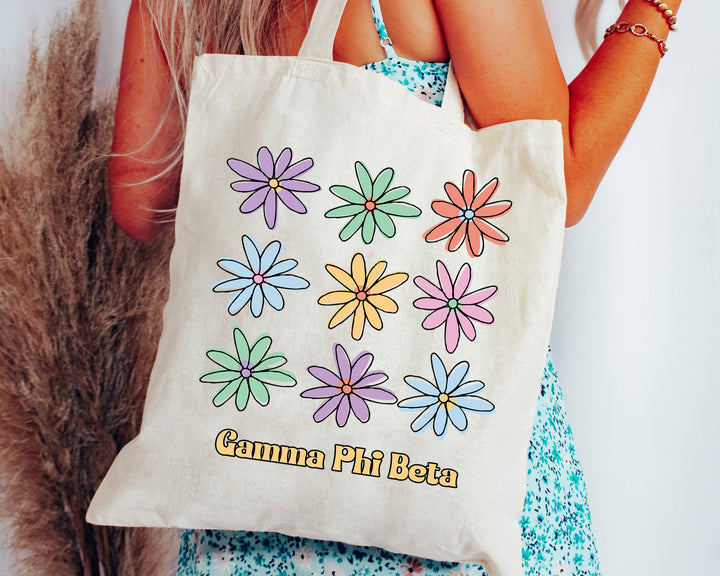 Gamma Phi Beta Flower Fashion Sorority Tote Bag | Gamma Phi Beach Bag | Sorority Merch | Big Little Reveal Gift | Cute Sorority Bag _ 15093g