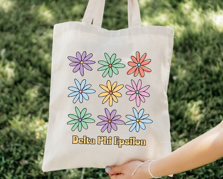 Delta Phi Epsilon Flower Fashion Sorority Tote Bag | DPHIE Tote Bag | Big Little Gifts | Sorority Merch | Trendy Sorority Bag _ 15091g