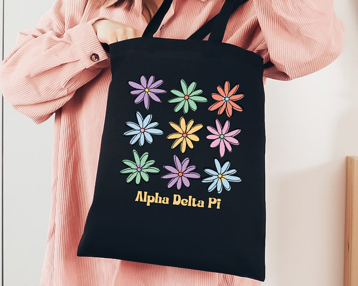 Alpha Delta Pi Flower Fashion Sorority Tote Bag | ADPi Sorority Beach Bag | ADPi Tote Bag | Big Little Gifts | Sorority Merch _ 15080g