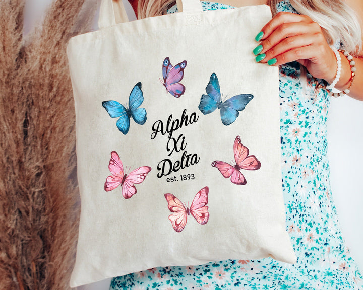 Alpha Xi Delta Fancy Butterfly Sorority Tote Bag | Alpha Sigma Tau Beach Bag | Sorority Bag | Big Little Gifts | Sorority Merch _ 15139g