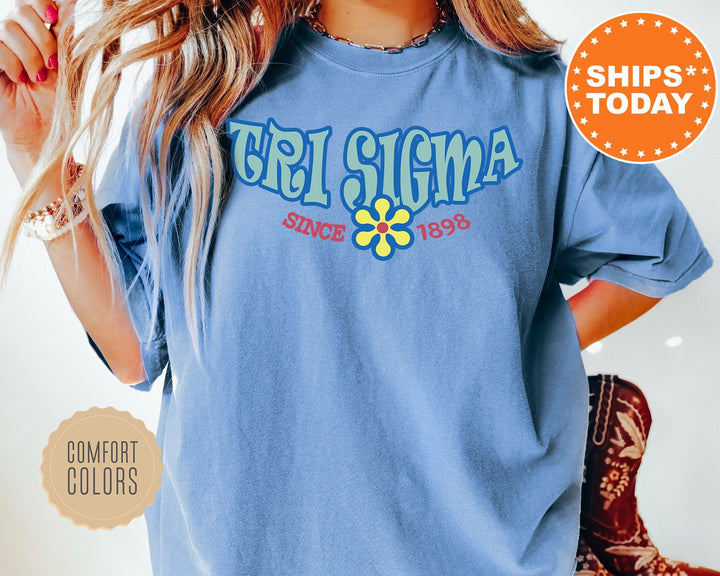 Sigma Sigma Sigma Outlined In Blue Sorority T-Shirt | Tri Sigma Comfort Colors T-Shirt | Big Little Gift | Greek Custom Shirt _ 7849g