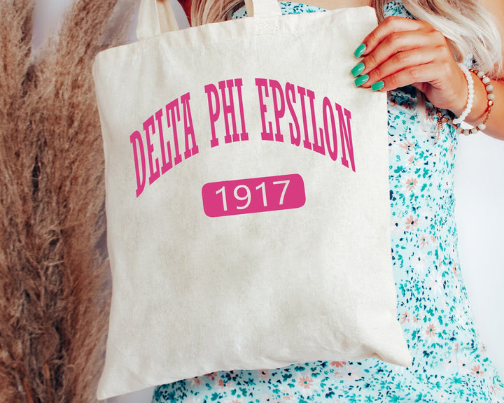 Delta Phi Epsilon Pink Baseball Sorority Tote Bag | DPHIE Sorority Chapter Bag | Sorority Merch | Big Little Gift | DPHIE Beach Bag _ 15325g