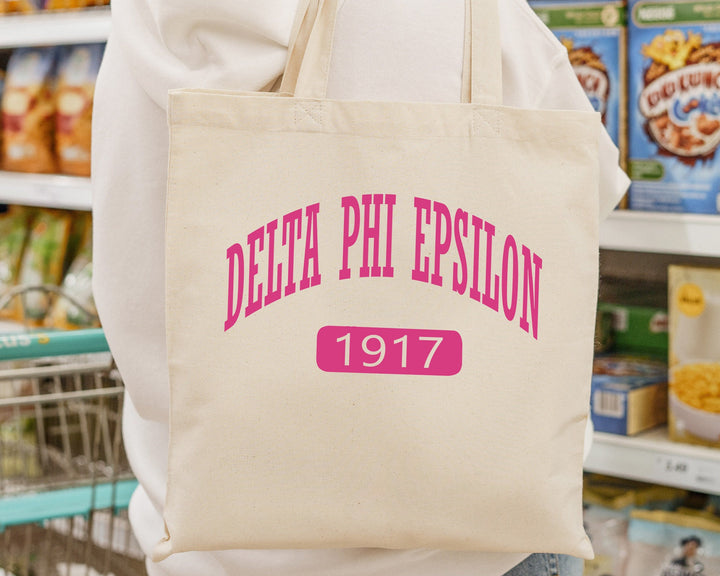Delta Phi Epsilon Pink Baseball Sorority Tote Bag | DPHIE Sorority Chapter Bag | Sorority Merch | Big Little Gift | DPHIE Beach Bag _ 15325g