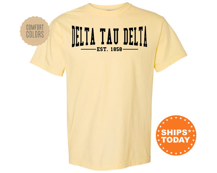 Delta Tau Delta Concave Fraternity T-Shirt | Delt Comfort Colors Fraternity Shirt | Frat Bid Day Shirt | College Greek Apparel _ 6580g