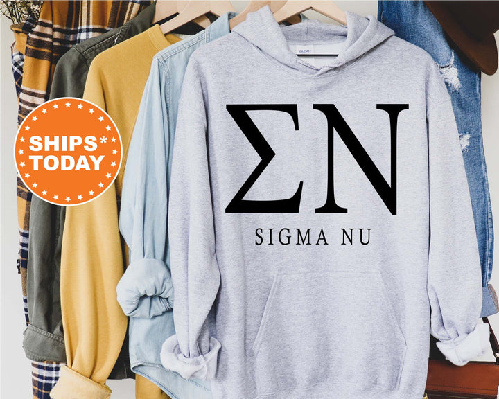 Sigma Nu Block Letter Fraternity Sweatshirt |  Sigma Nu Greek Letters | Fraternity Hoodie | Fraternity Gift | College Apparel _ 6070g