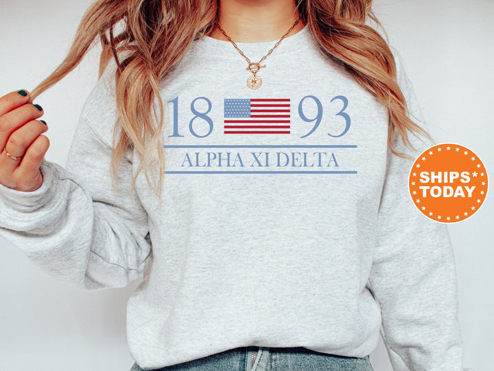 Alpha Xi Delta Red White And Blue Sorority Sweatshirt | Alpha Xi Greek Sweatshirt | AXID Big Little Sorority Gifts | Sorority Merch