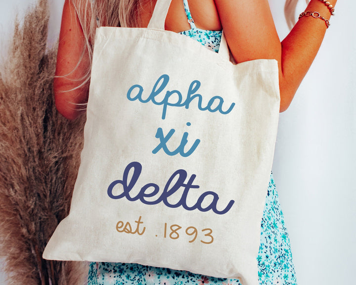 Alpha Xi Delta The Blues Sorority Tote Bag | AXID College Sorority Bag | Alpha Xi Tote Bag | Sorority Gifts | Trendy  Beach Bag _ 15113g