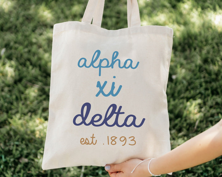 Alpha Xi Delta The Blues Sorority Tote Bag | AXID College Sorority Bag | Alpha Xi Tote Bag | Sorority Gifts | Trendy  Beach Bag _ 15113g