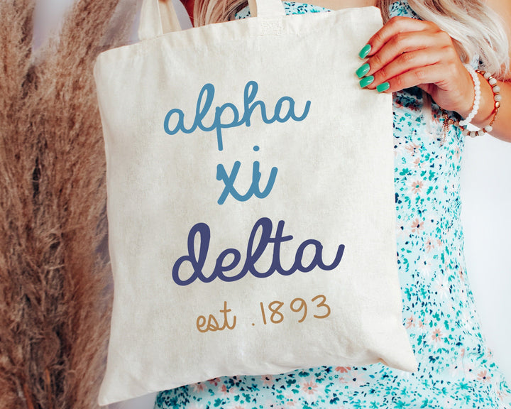 Alpha Xi Delta The Blues Sorority Tote Bag | AXID College Sorority Bag | Alpha Xi Tote Bag | Sorority Gifts | Trendy  Beach Bag _ 15113g