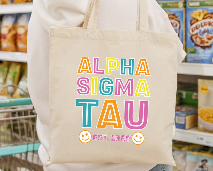 Alpha Sigma Tau Frisky Script Sorority Tote Bag | Sorority Beach Bag | Alpha Sigma Tau Tote Bag | Big Little Gift | Sorority Gifts _ 15190g