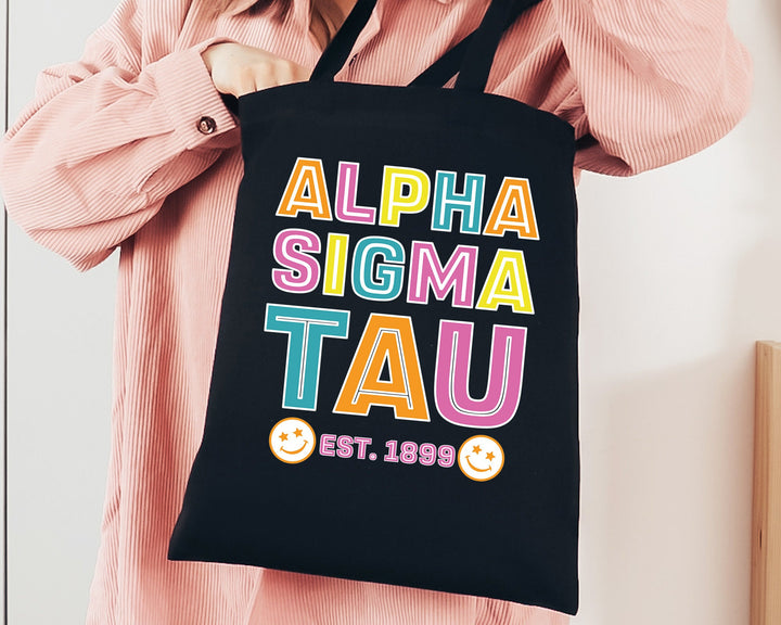 Alpha Sigma Tau Frisky Script Sorority Tote Bag | Sorority Beach Bag | Alpha Sigma Tau Tote Bag | Big Little Gift | Sorority Gifts _ 15190g