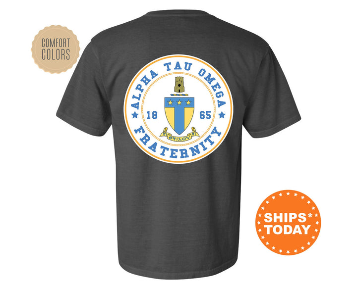 Alpha Tau Omega Proud Crests Fraternity T-Shirt | ATO Greek Apparel | Fraternity Crest | Fraternity Rush Shirt | Comfort Colors Tee _ 13952g