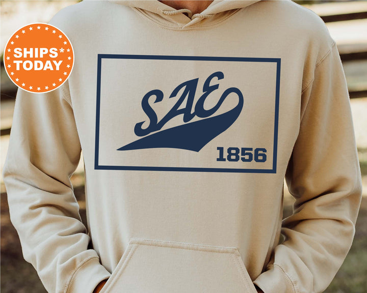 Sigma Alpha Epsilon Baseball Boxed Fraternity Sweatshirt | SAE Sweatshirt | Fraternity Gift | Gameday Sweatshirt | College Apparel _ 5974g