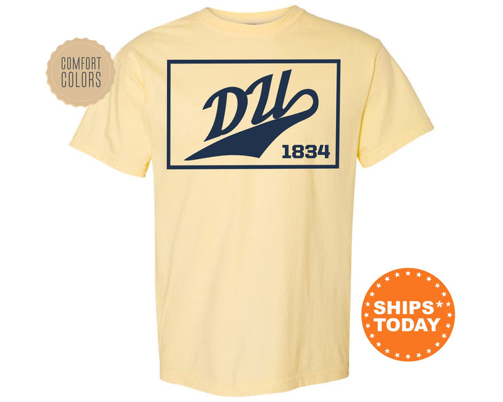 Delta Upsilon Baseball Boxed Comfort Colors Fraternity T-Shirt | DU Greek Apparel | Game Day Shirt | Fraternity Rush | College Shirt _ 5963g