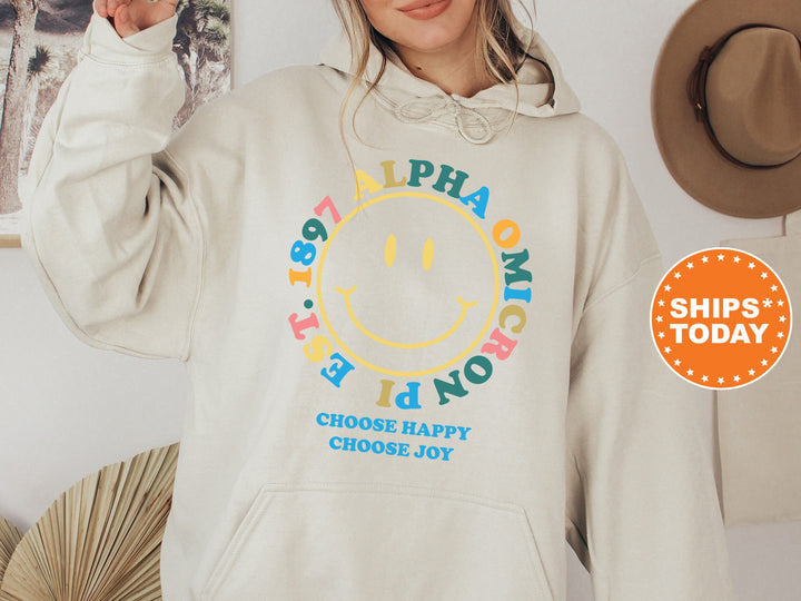 Alpha Omicron Pi Choose Happy Sorority Sweatshirt | Alpha Omicron Pi Sweatshirt | Alpha O Merch | Sorority Hoodie | Big Little Gift _ 7466g