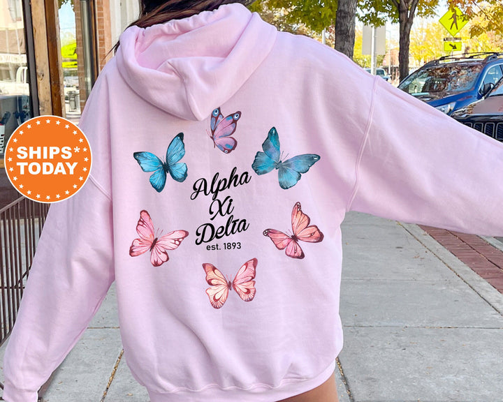 Alpha Xi Delta Fancy Butterfly Sorority Sweatshirt | AXID Sorority Apparel | Big Little Gift | Alpha Xi Sorority Merch | Trendy Sweatshirt