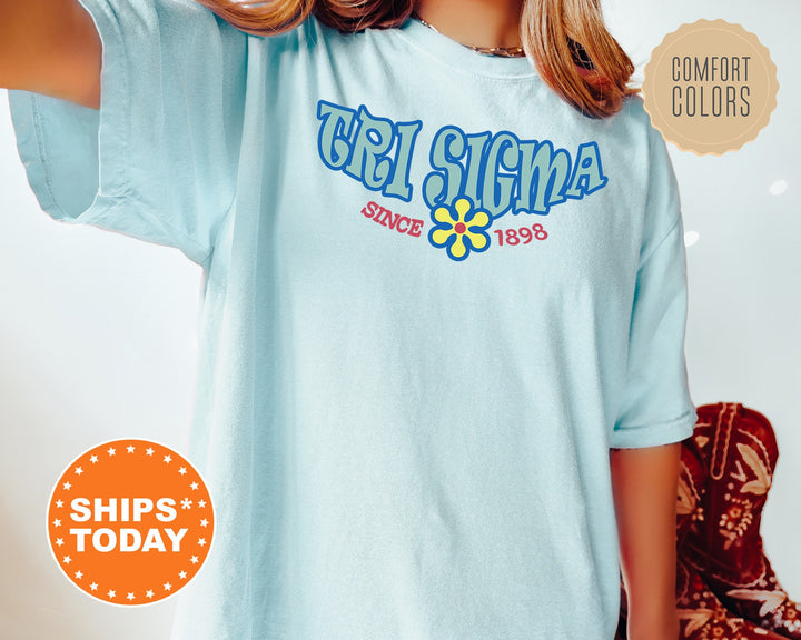 Sigma Sigma Sigma Outlined In Blue Sorority T-Shirt | Tri Sigma Comfort Colors T-Shirt | Big Little Gift | Greek Custom Shirt _ 7849g