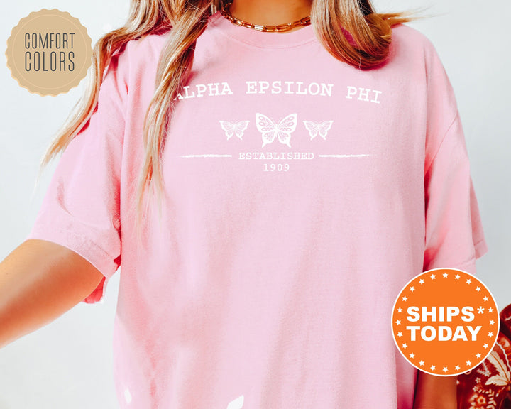 Alpha Epsilon Phi Neutral Butterfly Sorority T-Shirt | AEPhi Sorority Merch | AEPhi Shirt | Big Little Reveal Shirts | Greek Apparel _ 7516g