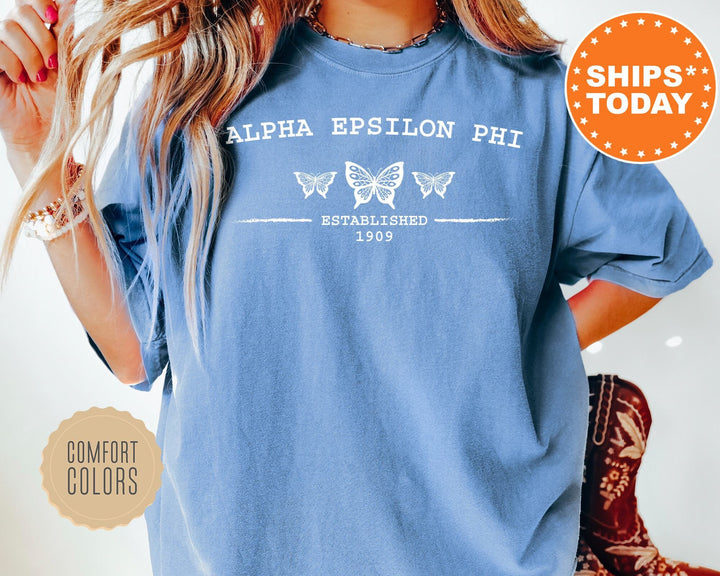 Alpha Epsilon Phi Neutral Butterfly Sorority T-Shirt | AEPhi Sorority Merch | AEPhi Shirt | Big Little Reveal Shirts | Greek Apparel _ 7516g