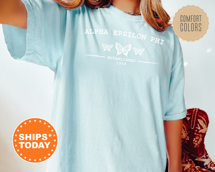 Alpha Epsilon Phi Neutral Butterfly Sorority T-Shirt | AEPhi Sorority Merch | AEPhi Shirt | Big Little Reveal Shirts | Greek Apparel _ 7516g