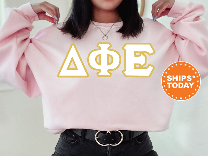 Delta Phi Epsilon Simply Gold Sorority Sweatshirt | DPhiE Greek Letters | Sorority Letters | Big Little Gift | Custom Sorority Crewneck 8436g